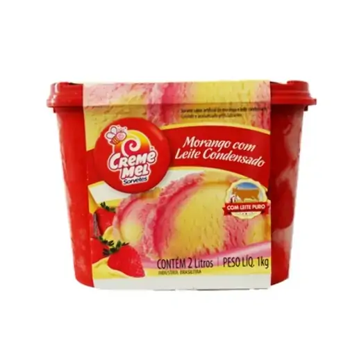 Sorvete Creme Mel Morango Com Leite Condensado 2lt