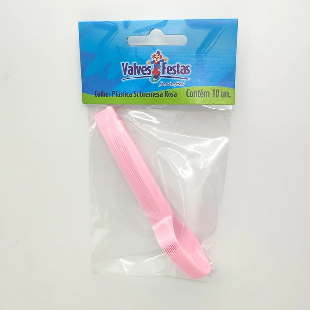 Colher Plástica Sobremesa Valves Festas Rosa 10u