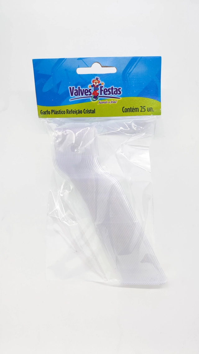 Garfo Plástico Refeição Valves Festas Cristal 25u