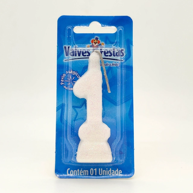 Vela De Aniversário N° 1 Glitter Branca Valves Festas Contém 1 Unidade