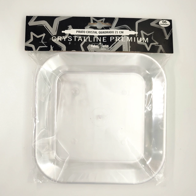 Prato Cristal Valves Festas Quadrado 21cm Contém 06 Unidades