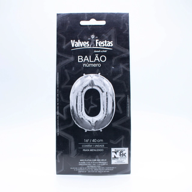 Balão Número 0 Valves Festas Prata Metalizado 16/40cm Contém 1 Unidade