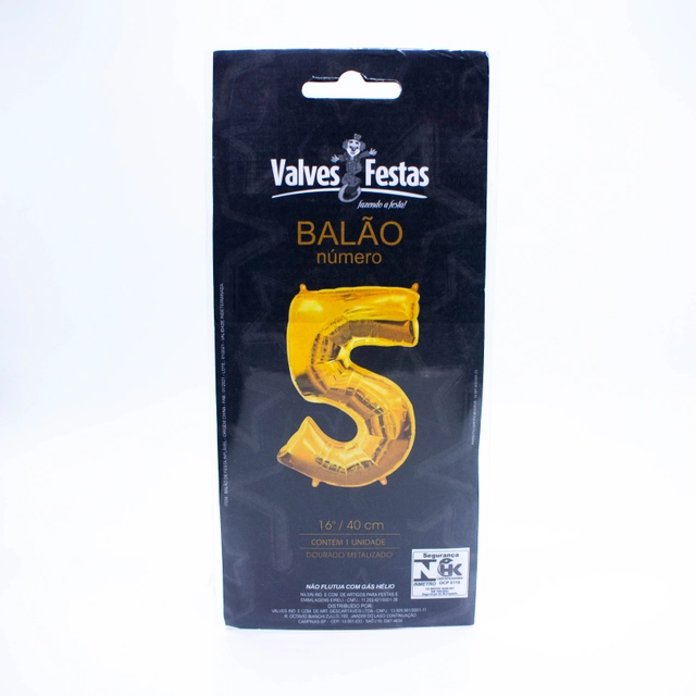 Balão Número 5 Valves Festas Dourado 16/40cm Contém 1 Unidade