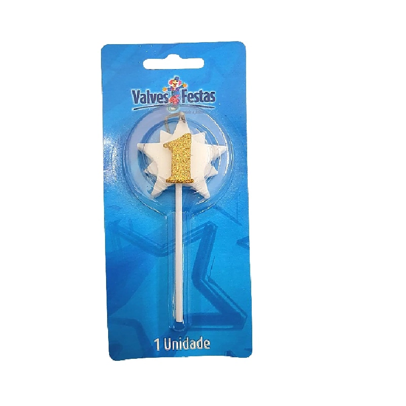 Vela Aniversario Valves Festas Super Star Ouro N 1