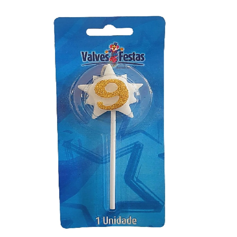 Vela Aniversario Valves Festas Super Star Ouro N 9