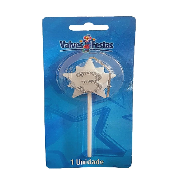 Vela Aniversario Valves Festas Super Star Prata N 3