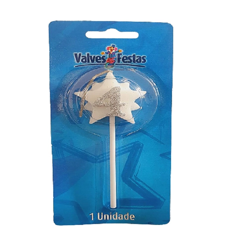 Vela Aniversario Valves Festas Super Star Prata N 4
