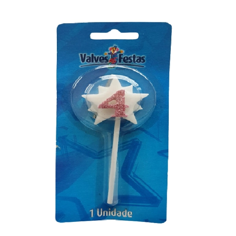 Vela Aniversario Valves Festas Super Star Rosa N 4