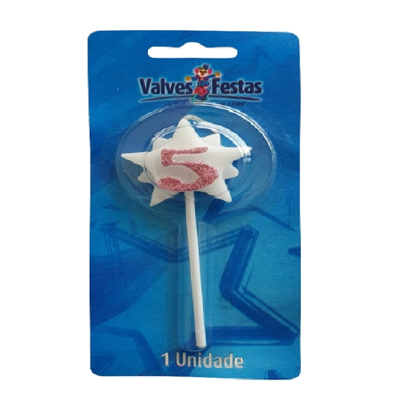 Vela Aniversario Valves Festas Super Star Rosa N 5