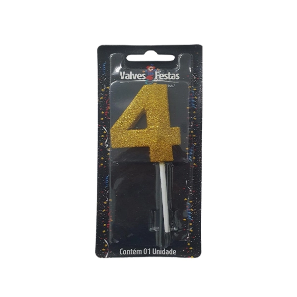 Vela Palito Gliter Ouro N 04