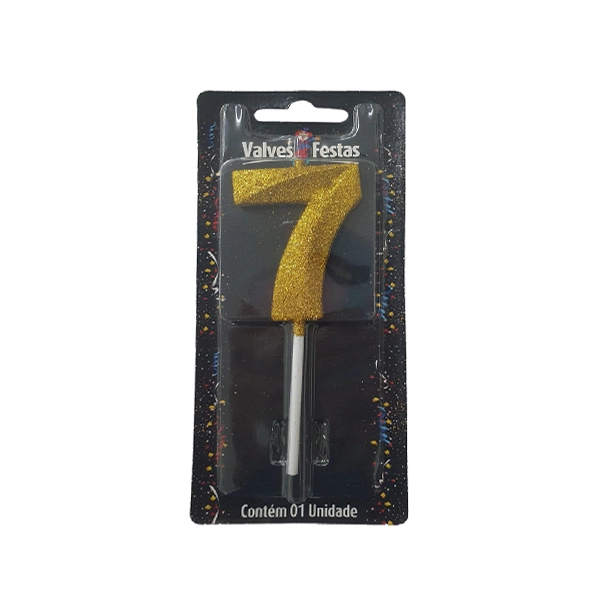 Vela De Palito Com Gliter Ouro N7 Valves