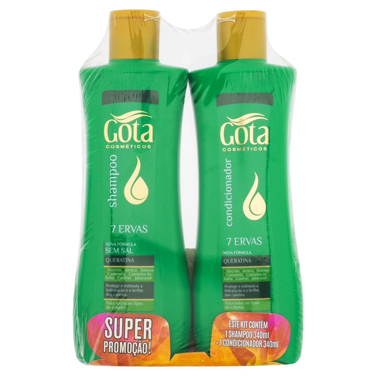 Kit Shampoo Condicionador Gota Cosméticos 7 Ervas 340ml Cada