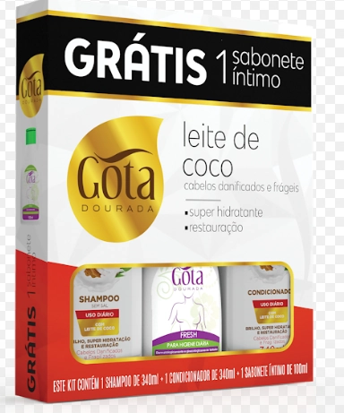 Kit Sh Cond Gota Dourada 340ml Leite Coco Gts Sab Int 100ml