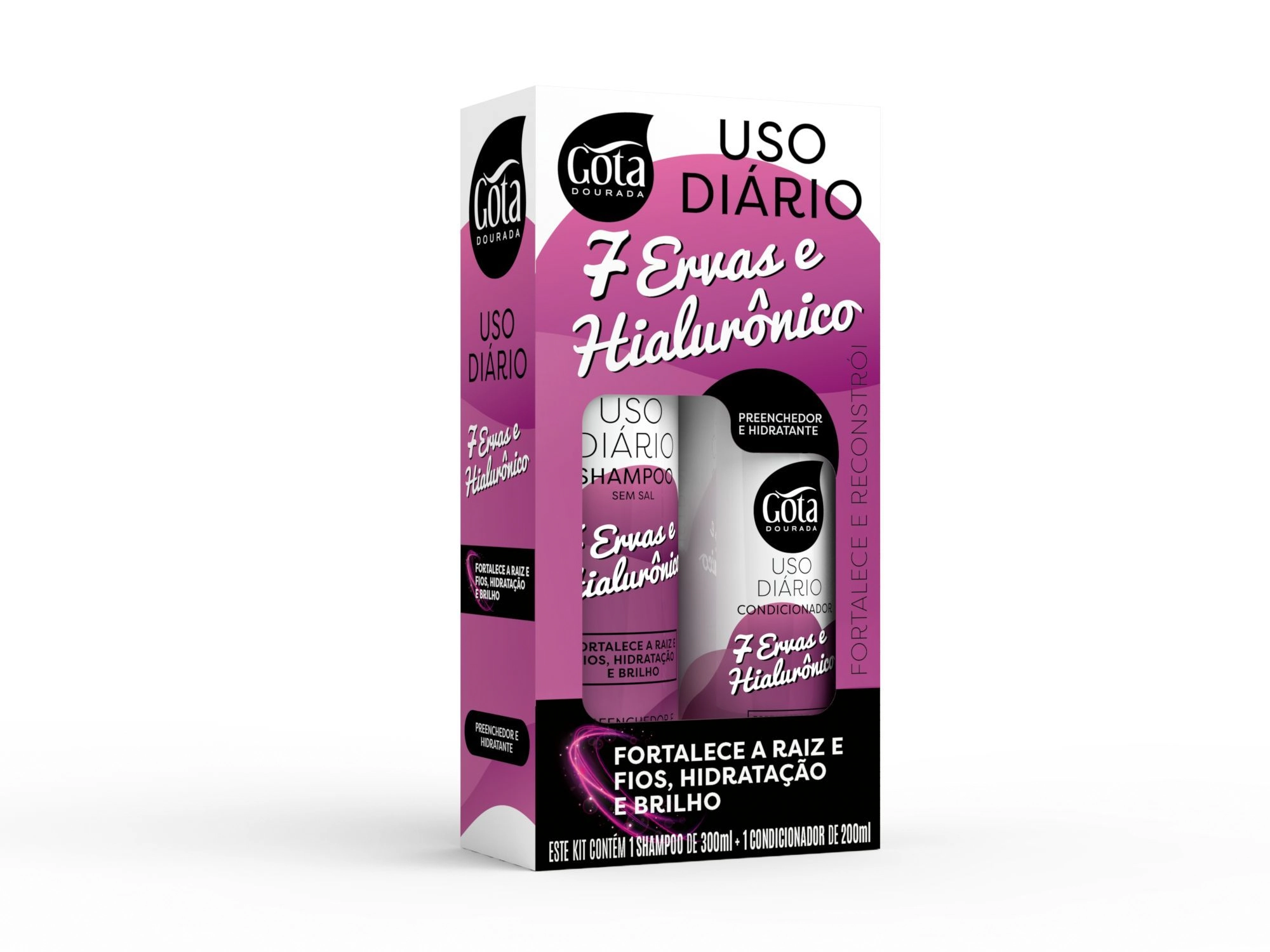 Kit Gota Dourada Sh 300ml Cond 200ml 7 Ervas E Hialuronico