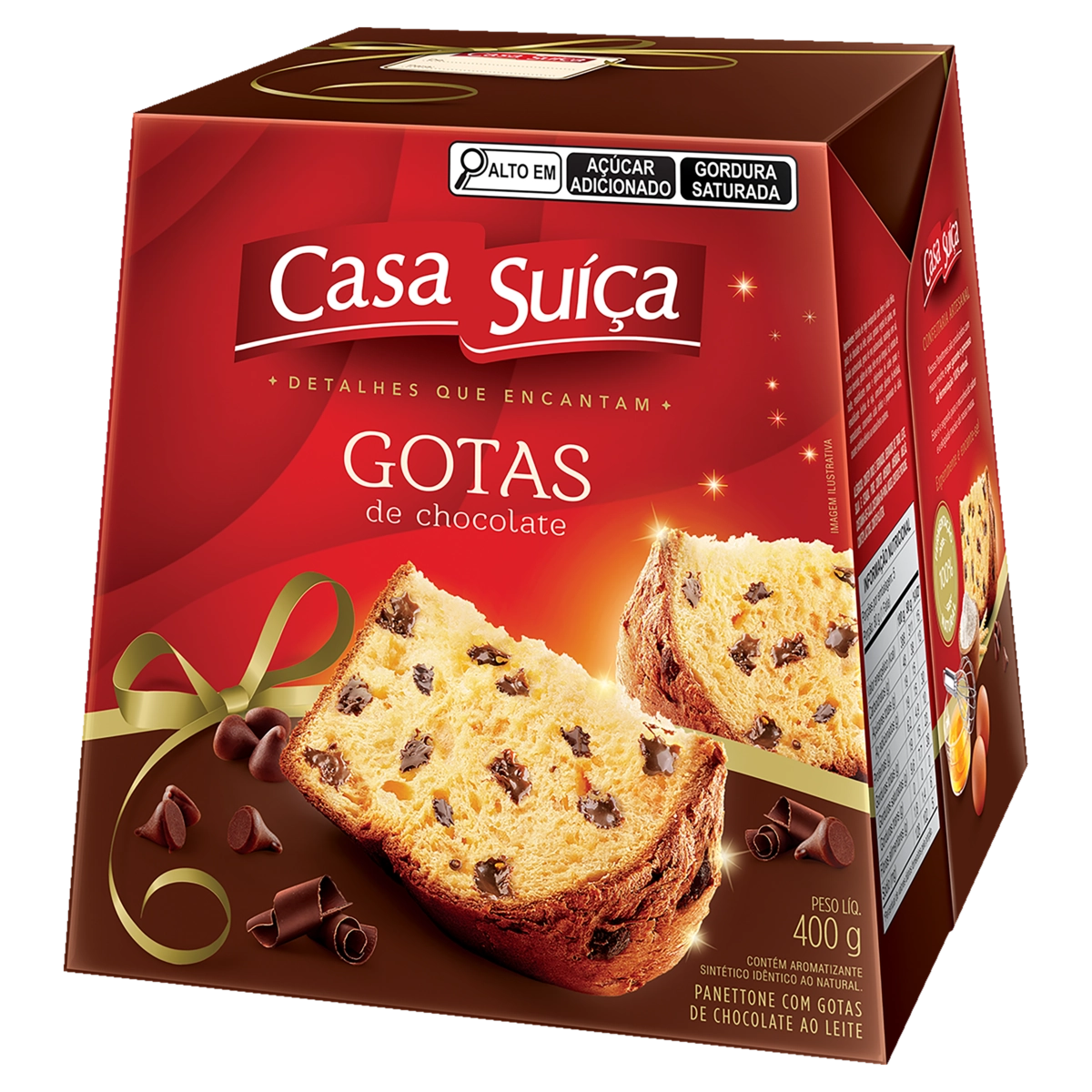 Panettone Com Gotas De Chocolate Ao Leite Casa Suíça Caixa 400g
