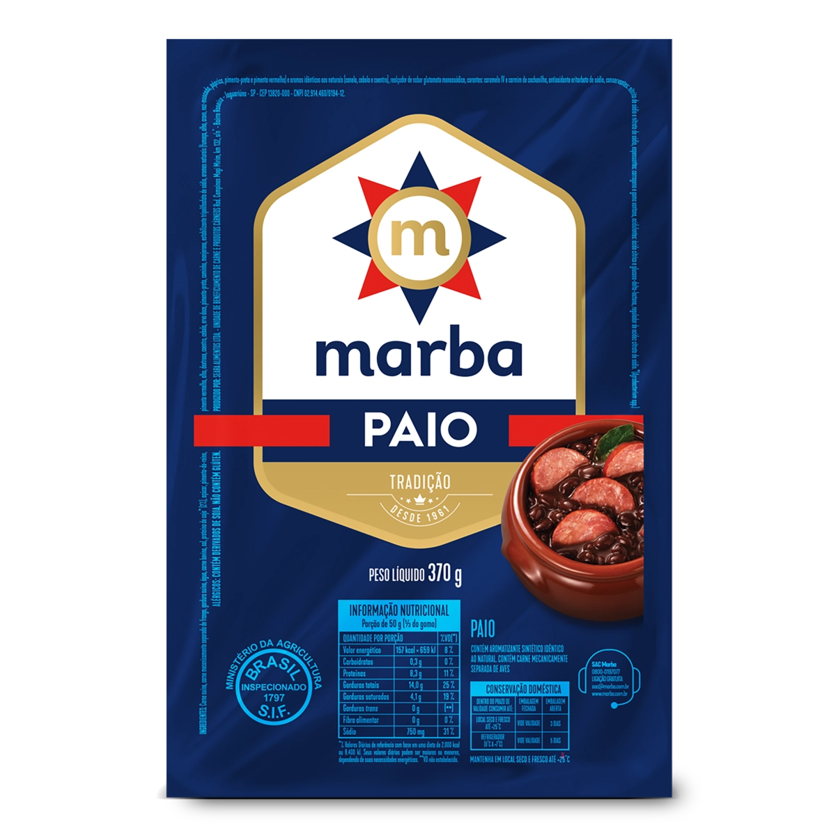 Linguiça Paio Marba 370g