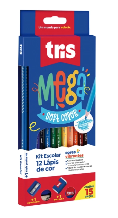 Tris Kit Lapis Cor Megasoft C Apont Borracha Lapis Pto