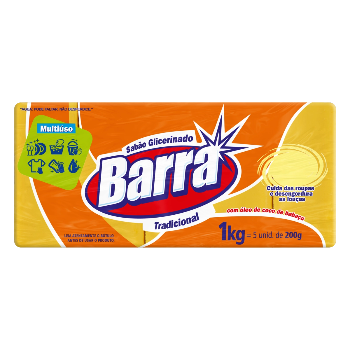 Sabão Barra Glicerinado Tradicional Barra Pacote 1kg 5 Unidades