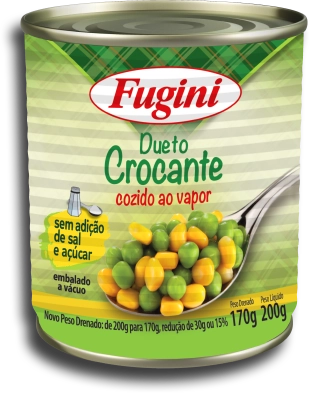 Ervilha E Milho Verde Em Conserva Dueto Cozido No Vapor Crocante Fugini Lata 170g