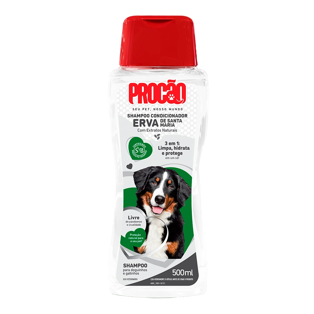 Shampoo E Condicionador Para Cães E Gatos Perfumado Erva Santa Maria Procão Frasco 500ml