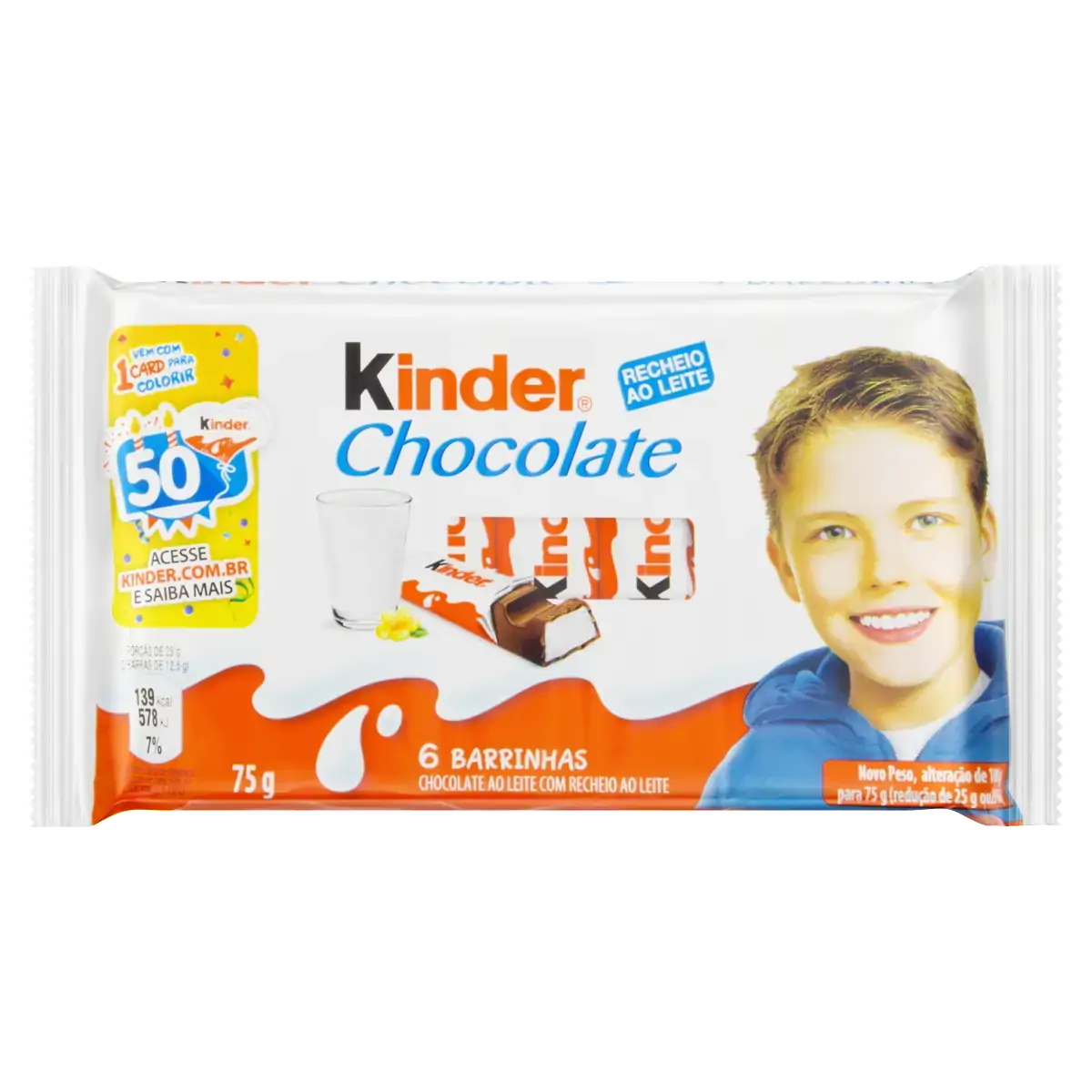 Chocolate Ao Leite Recheio Ao Leite Kinder Pacote 75g 6 Unidades