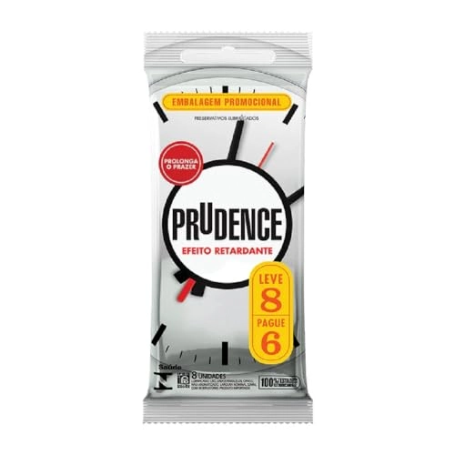 Preservativo Masculino Lubrificado Efeito Retardante Prudence Pacote Leve 8 Pague 6 Unidades