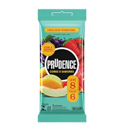 Preservativo Masculino Lubrificado Prudence Cores E Sabores Pacote Leve 8 Pague 6 Unidades