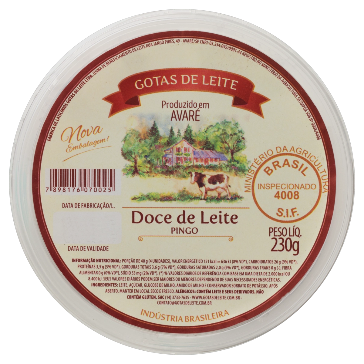 Doce De Leite Pingo Gotas De Leite Pote 230g