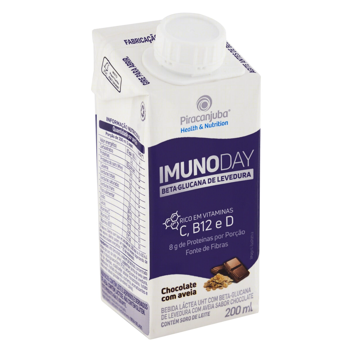 Bebida Láctea Uht Chocolate Com Aveia Piracanjuba Imunoday Caixa 200ml