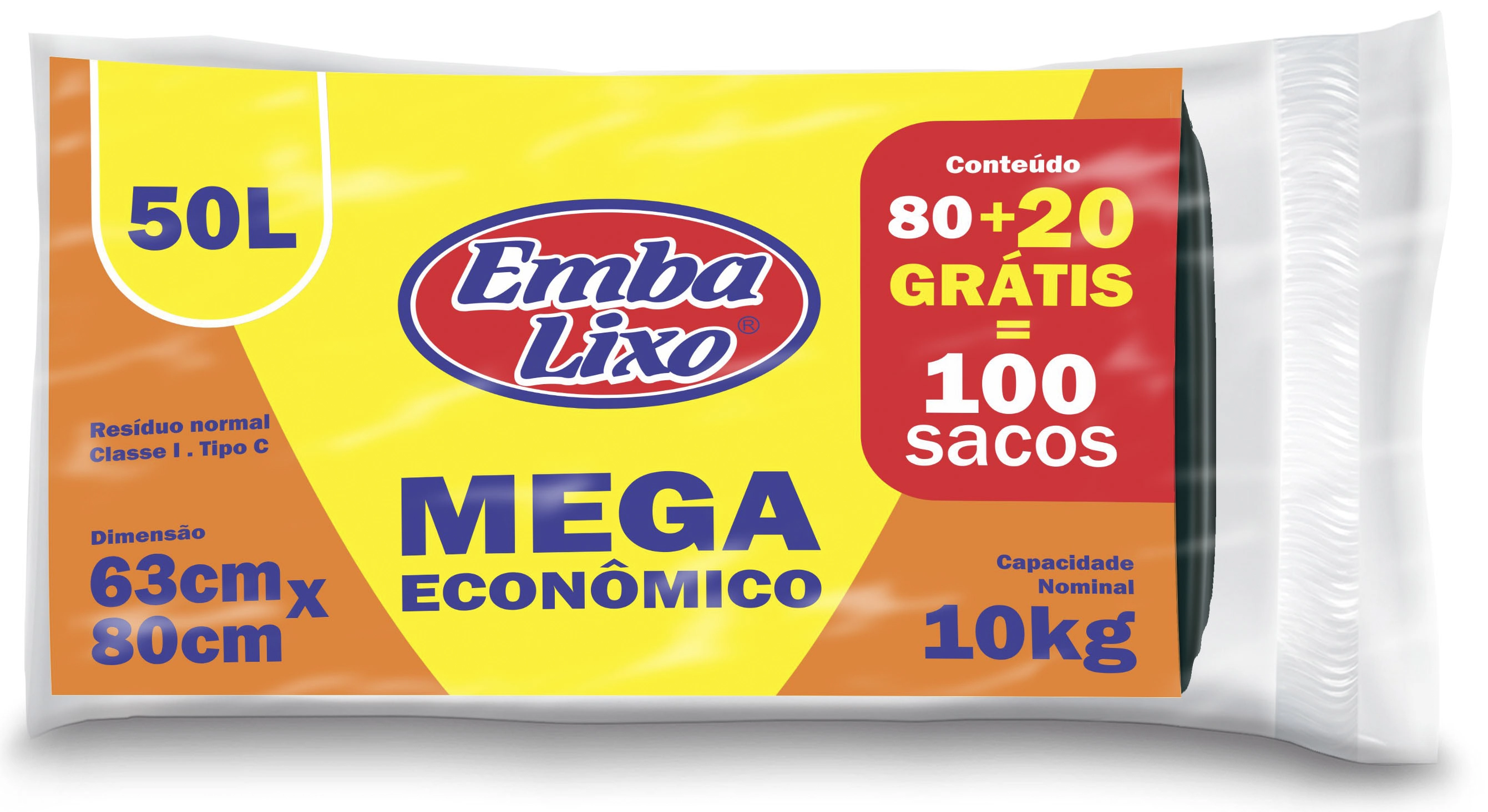 Saco Para Lixo Tipo C 50l Embalixo 80 Unidades Grátis 20 Unidades Mega Econômico