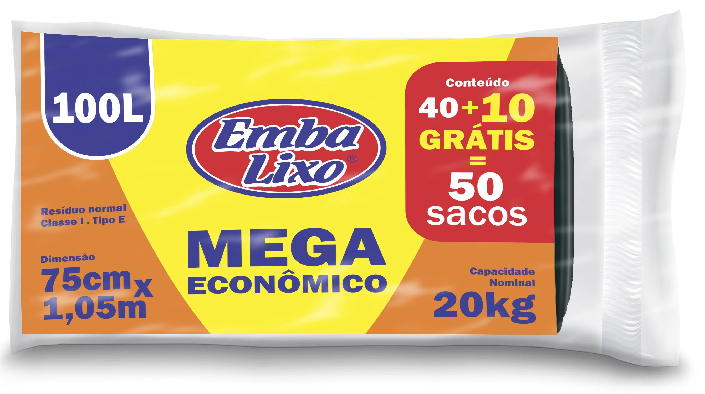 Saco Para Lixo Tipo E 100l Embalixo 40 Unidades Grátis 10 Unidades Mega Econômico