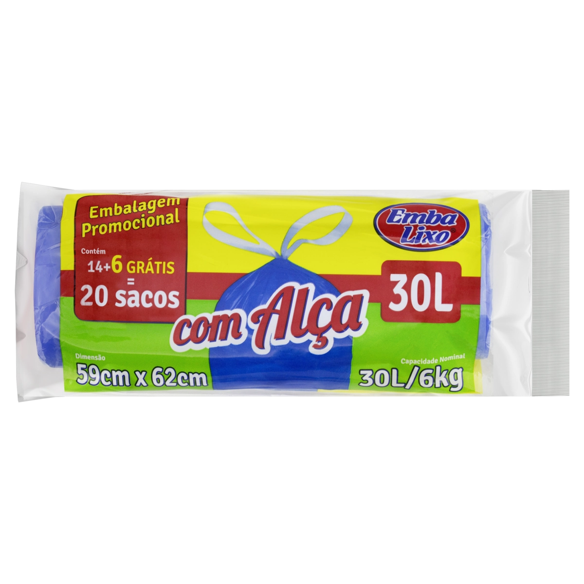 Saco Para Lixo Embalixo Com Alça Promocional 30 Litros 20 Sacos 290g