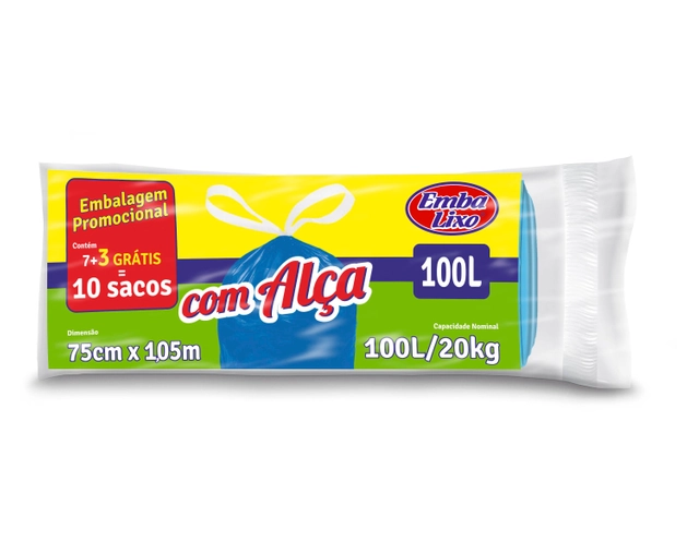 Saco Para Lixo Embalixo Com Alça Promocional 100 Litros 10 Sacos 290g