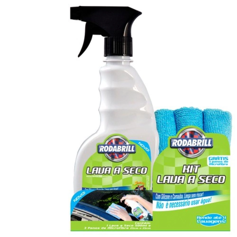 Kit Lava Autos A Seco 500ml Rodabrill Grátis 3 Panos De Microfibra 30cm X 30cm
