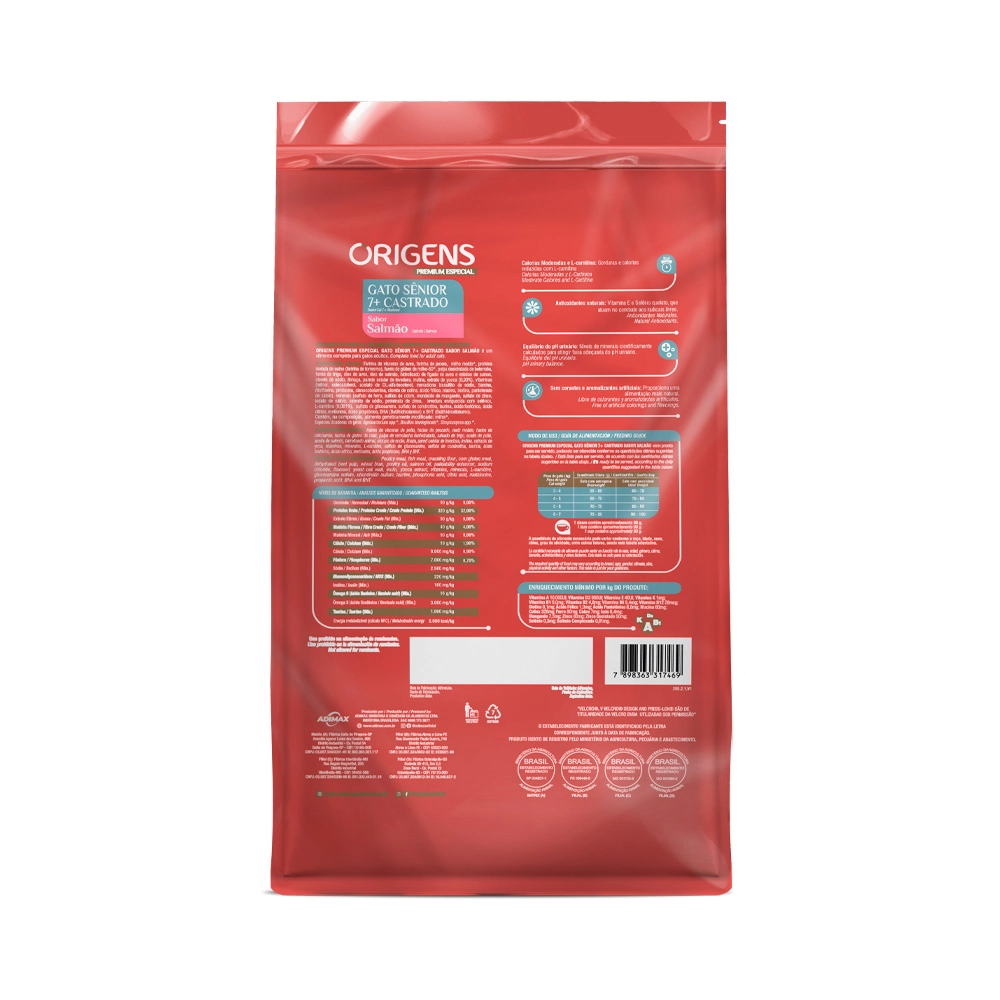 Ração Seca Origens Gato Castrados Senior Salmão 3kg