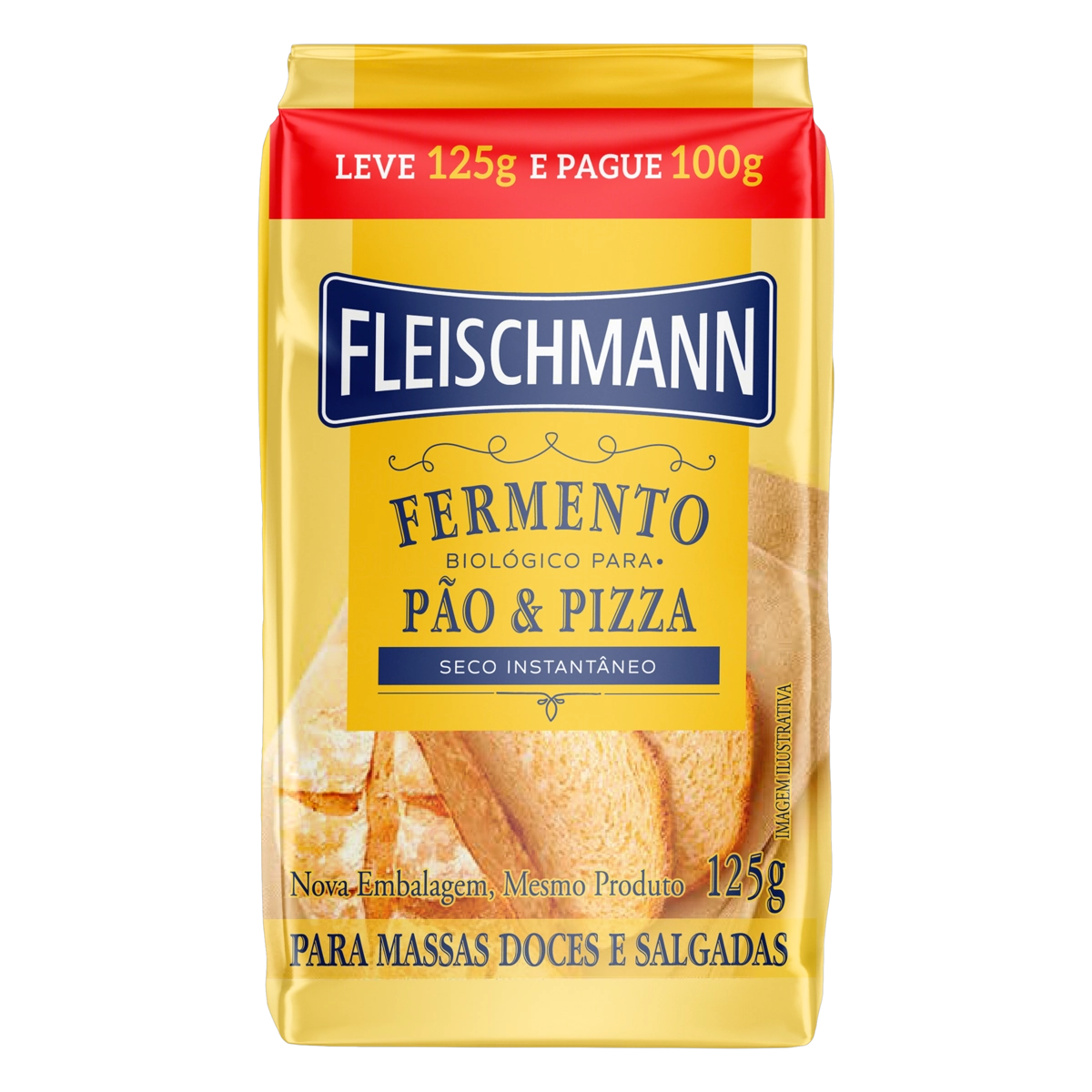 Fermento Biológico Seco Instantâneo Fleischmann Pacote Leve 125g Pague 100g
