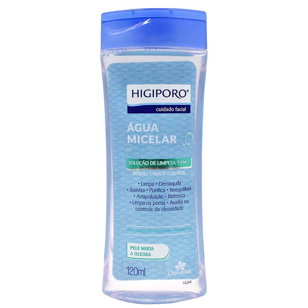 água Micelar Solução De Limpeza Facial Pele Mista à Oleosa Davene Higiporo Frasco 120ml