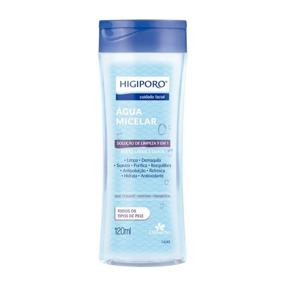 água Micelar Solução De Limpeza Facial Todos Os Tipos De Pele Davene Higiporo Frasco 120ml