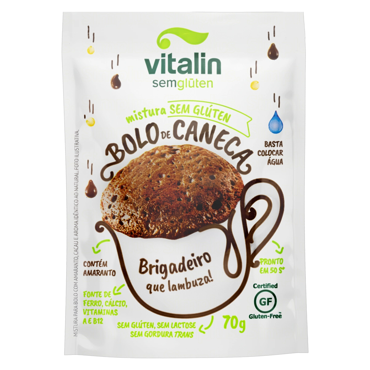 Mistura Para Bolo De Caneca Brigadeiro Sem Glúten Zero Lactose Vitalin Sachê 70g