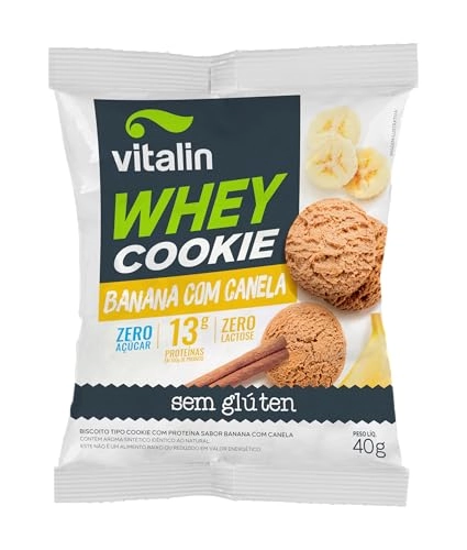 Biscoito Cookie Banana Com Canela Sem Glúten Zero Lactose Zero Açúcar Vitalin Whey Pacote 40g