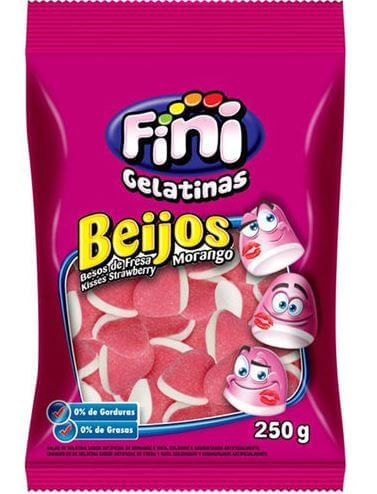 Bala Fini De Gelatina Beijos Morango 250g
