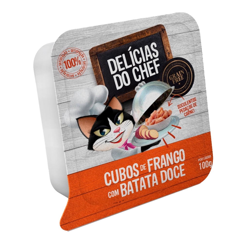 Petisco Snack Delicias Do Chef Cubos De Frango Com Batata Doce Para Gatos 100g