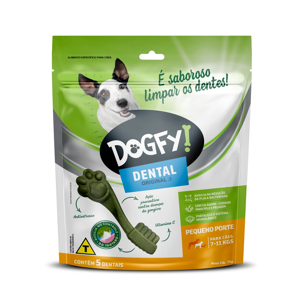 Petisco Dental Para Cães Original Dogfy Pouch 75g 5 Unidades