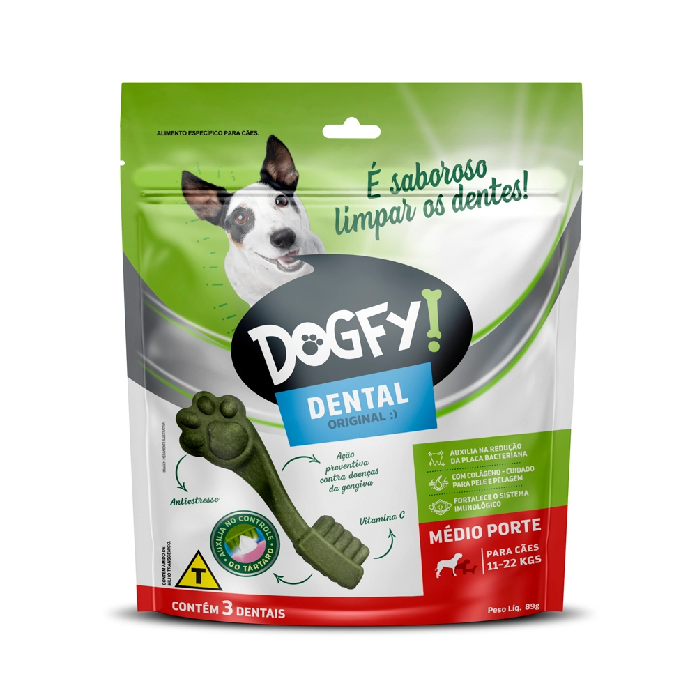 Petisco Dental Para Cães Original Dogfy Pouch 89g 3 Unidades