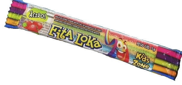 Bala De Goma Morango ácido Kids Zone Fita Loka Pacote 5g
