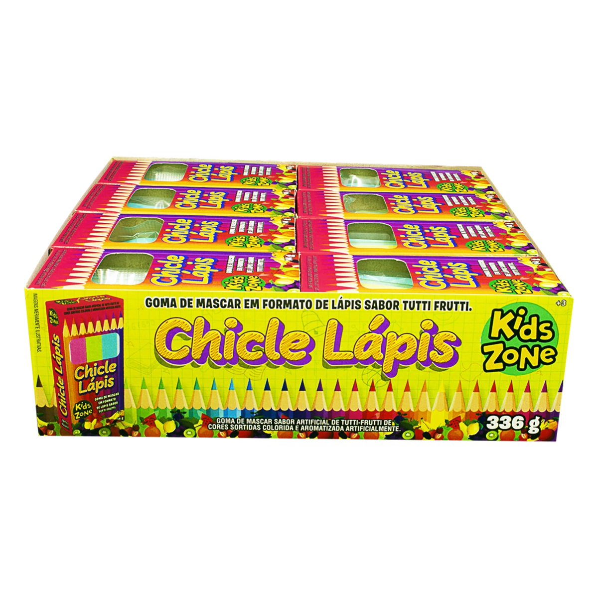 Goma De Mascar Tutti Frutti Kids Zone Chicle Lápis Caixa 14g 3 Unidades