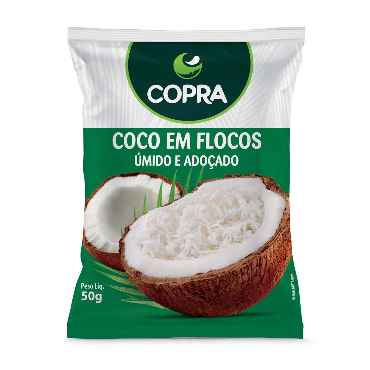 Coco Ralado úmido Adoçado Em Flocos Copra Pacote 50g