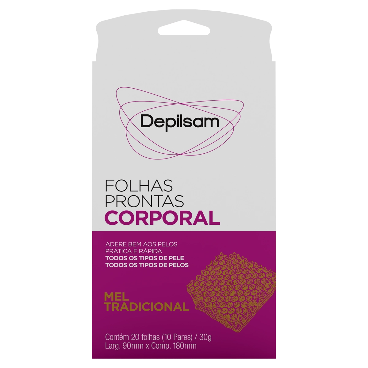 Folhas Para Depilação Corporal Mel Tradicional Depilsam 90mm X 180mm 20 Unidades