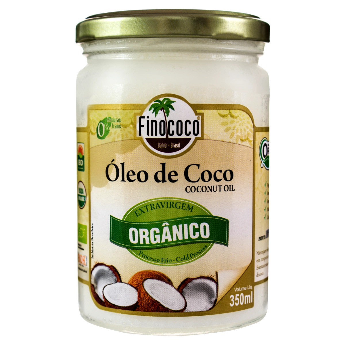óleo De Coco Extra Virgem Orgânico Finococo Vidro 350ml