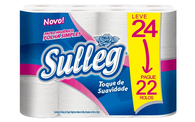 Papel Higiênico Folha Simples Neutro Sulleg 30m Pacote Leve 24 Pague 22 Unidades
